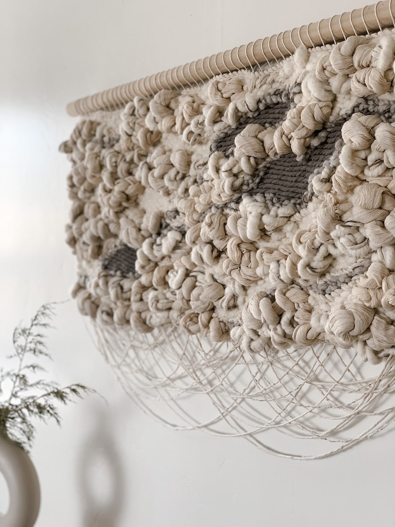 Textured Fiber Wall Art With Fringe - Modern Soft Sculpture - Etsy - Natural Fiber Textured Wall Decor