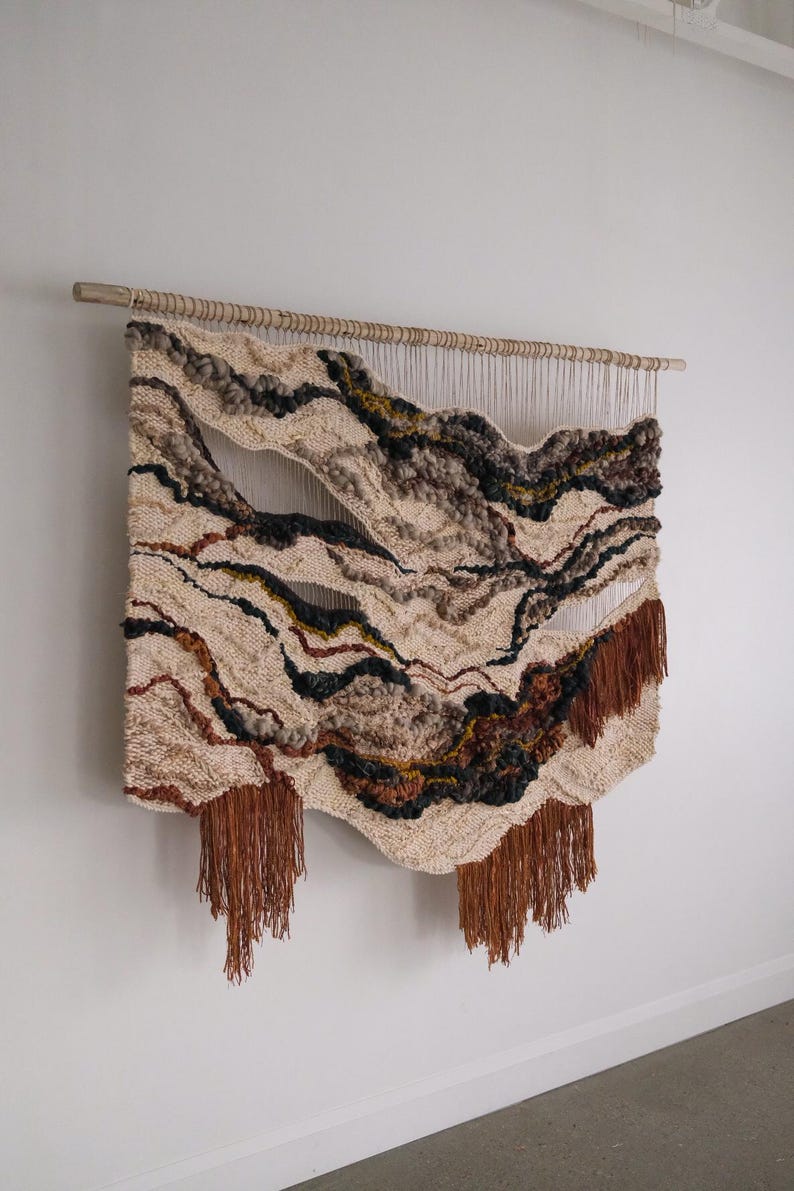 Textile Wall Tapestry With 3D Elements For Hallway Interior Reference: Handwoven Textile Wall Art Hemp Linen Cotton Tapestry 64X64