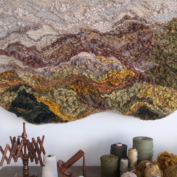 Strukturfaser - Wandbehang - Herbst Berge inspirierter Wandbehang - Auftragsarbeit
