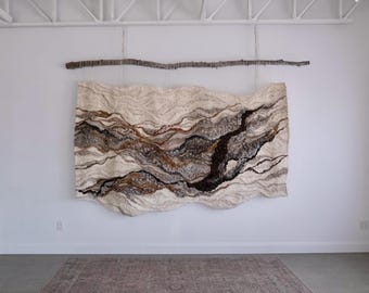 Large Woven Fiber Art Tapestry, Eco-Friendly Wall Hanging, 9'x7'