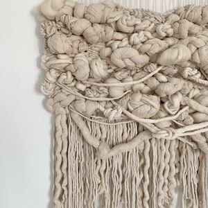White Wall Hanging Large wall art weaving neutral wall hanging macrame art large scale wall hanging fiber art in white knotty wall art knots