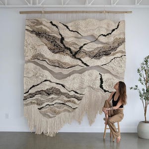 Tapiz artístico de fibra tejido a mano extragrande, paisaje desértico