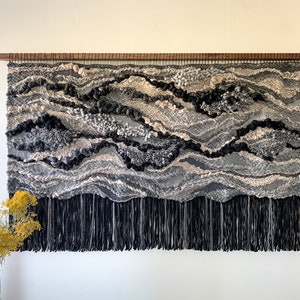 black and grey wall art fiber wall hanging fiber art textile wall art wall textural art modern bedroom woven art handwoven wall hangings