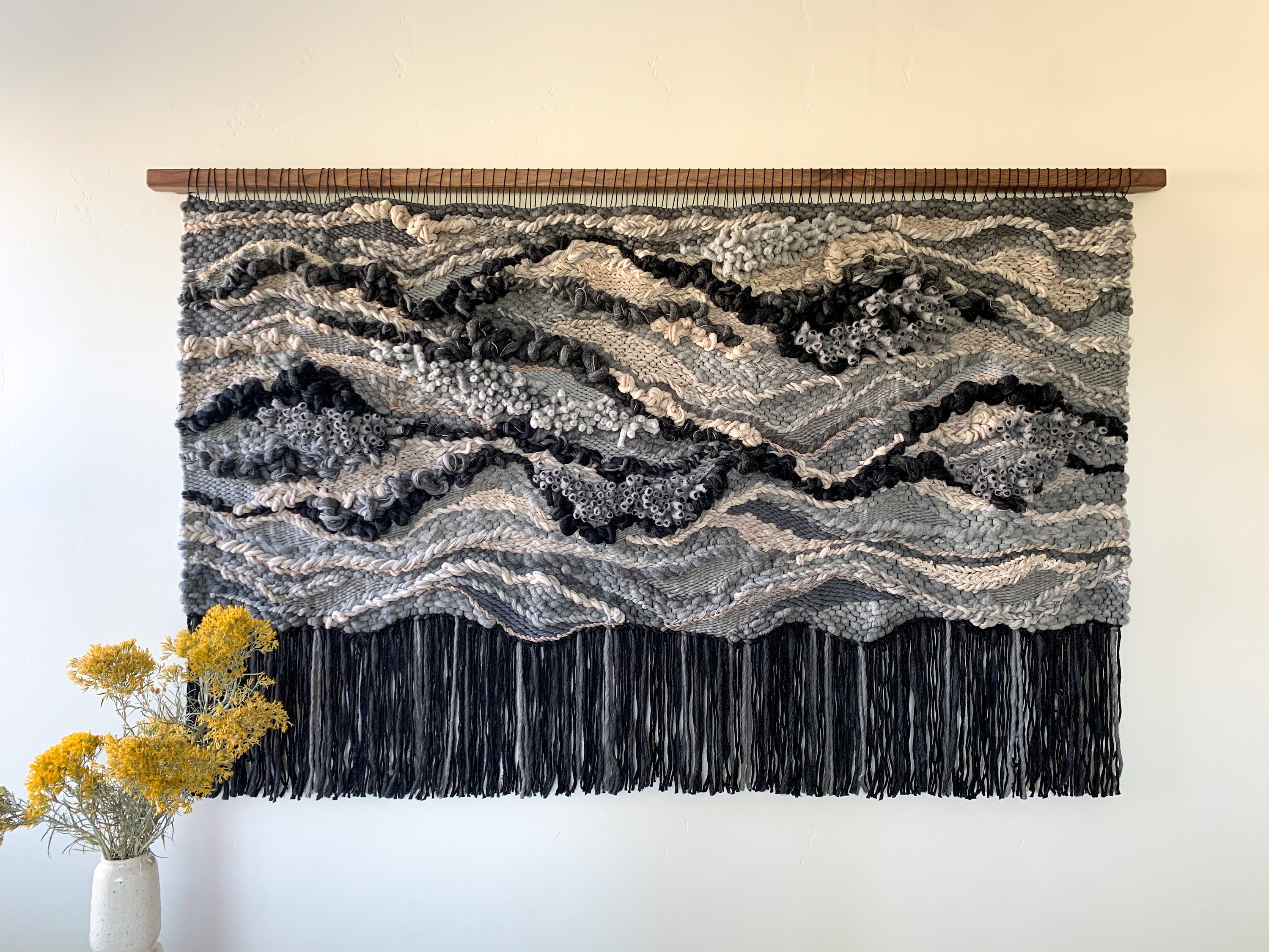 Black and Grey Wall Art Fiber Wall Hanging Fiber Art Textile Wall Art Wall Textural Art Modern Bedroom Woven Art Handwoven Wall Hangings Etsy