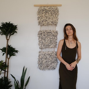 DIOHE&#39;KO (Three Sisters) handwoven sculptural wall hanging, felted wool wall art textured wall art 3D wall hanging fiber textile art