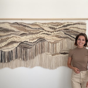 woven wall hanging weavings neutral rebecca whitaker art large scale woven wall art textured wall art brown wall art contemporary art