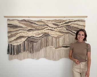 woven wall hanging weavings neutral rebecca whitaker art large scale woven wall art textured wall art brown wall art contemporary art