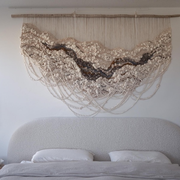 Großer gewebter Wandbehang, Fiber Art Tapisserie, Naturtextilskulptur