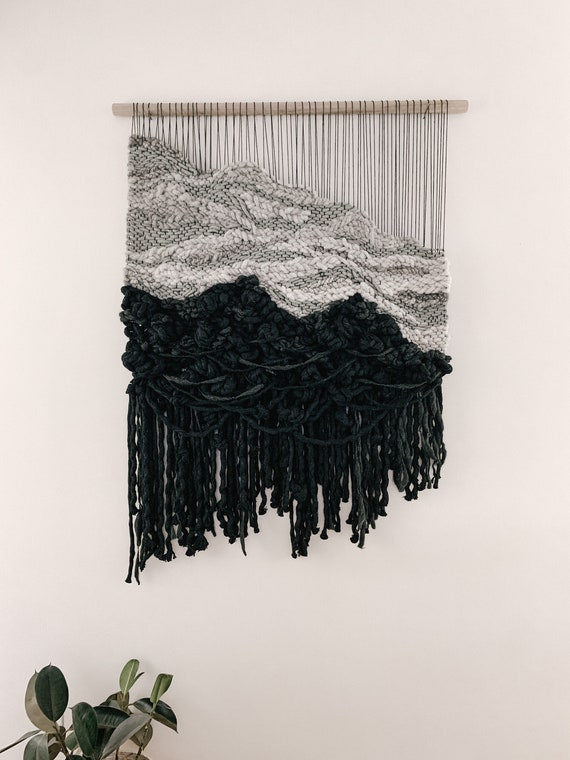 Gravity Wall Hanging Black Fiber Art Grey Wall Hangings Large Wall Art  Large Macrame Art Black and Grey Bedroom Decor Fiber Art Black 