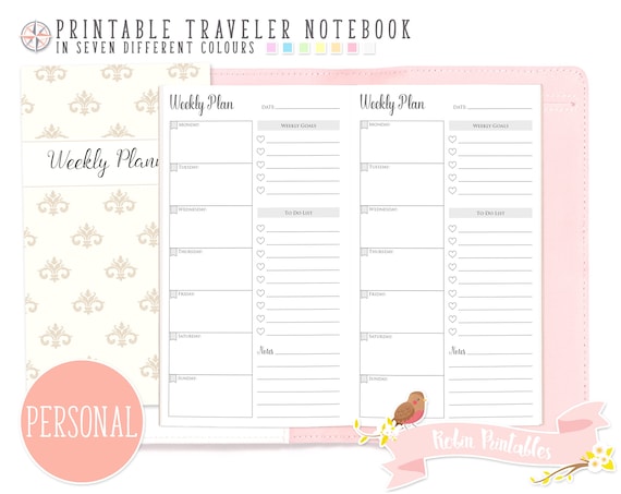 personal weekly planner traveler notebook refill printable tn etsy personal weekly planner