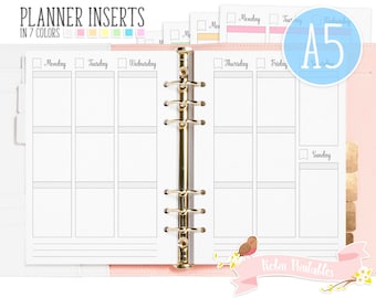A5 Weekly Planner Printable Binder Inserts. Fits Organizers Like KikkiK or Filofax. Weekly Schedule, Vertical Boxes, Erin Condren Inserts