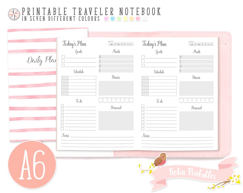 A6 Daily Planner Traveler Notebook Refill. 4 X 6 Printable TN Etsy