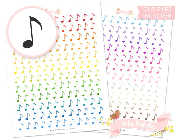 Music Note Printable Planner Stickers with Silhouette Cut ...