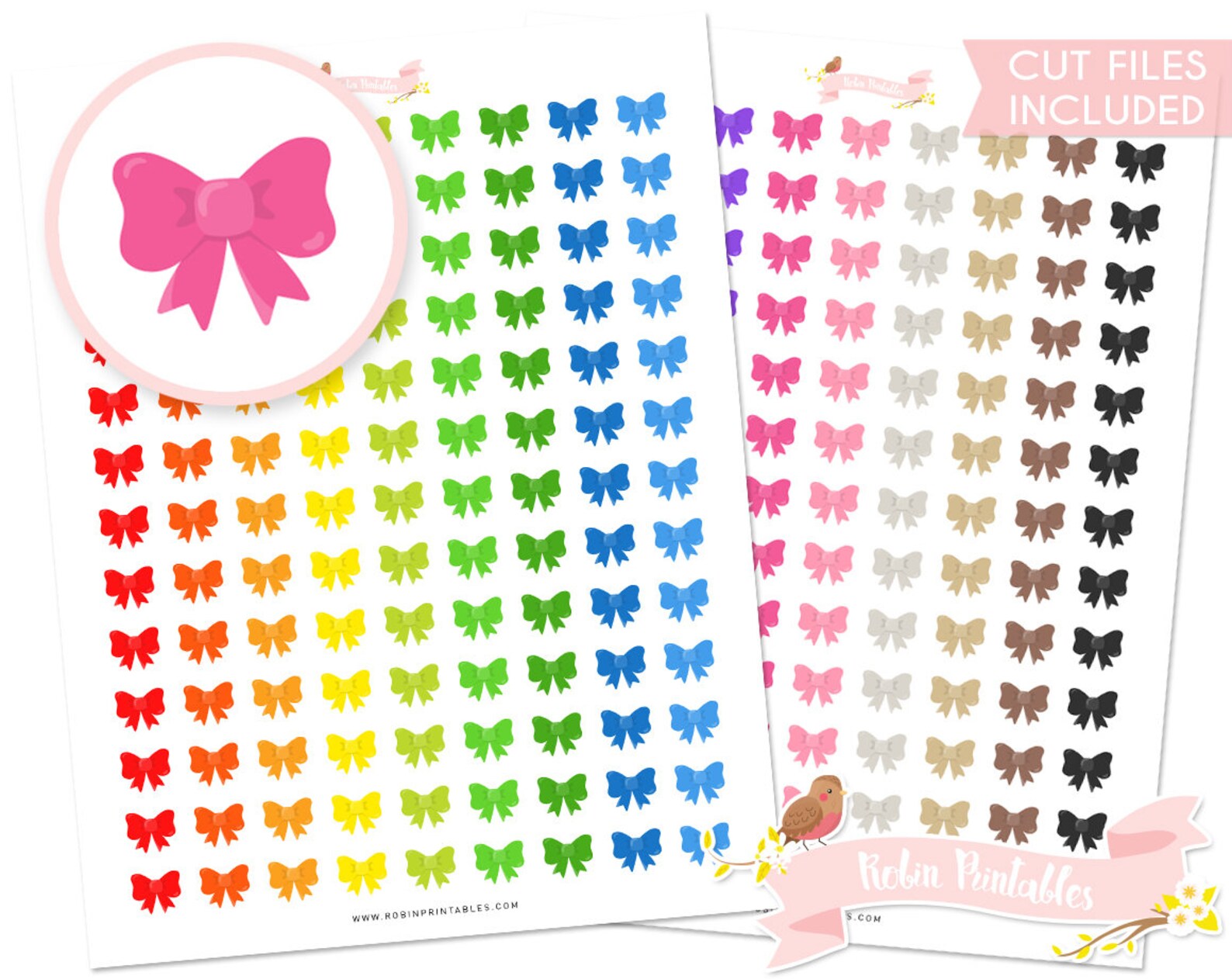 Cute Bow Printable Planner Stickers with cut files Erin | Etsy