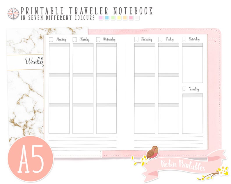 a5 weekly planner traveler notebook refill printable tn