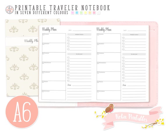 a6 weekly planner sunday start traveler notebook refill 4 x 6 printable tn download personal use weekly schedule week plan inserts sunday start weekly planner
