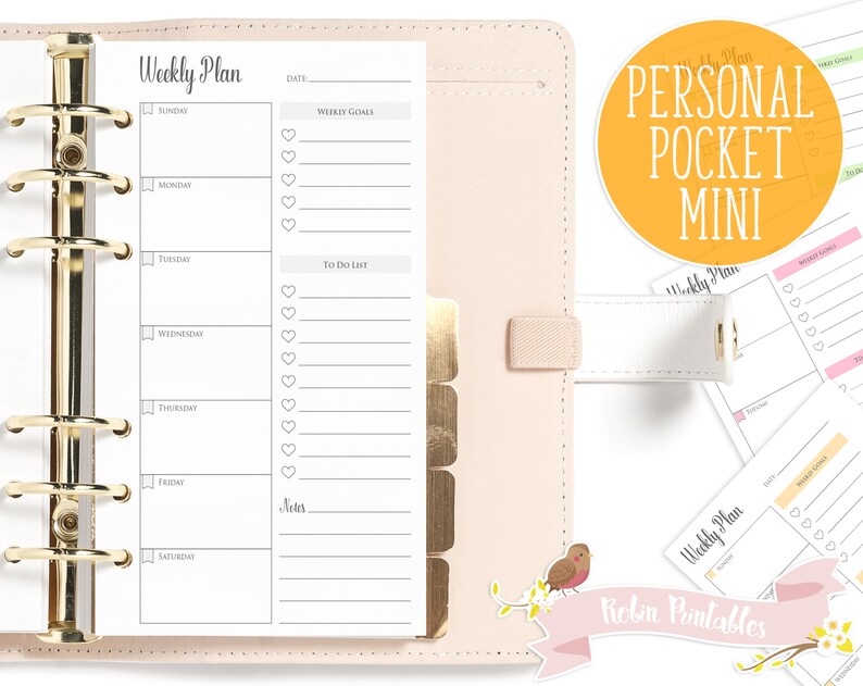 weekly plan sunday start printable planner insert