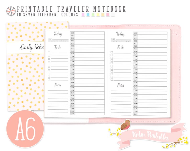 A6 Daily Schedule by Hour Traveler Notebook Refill. 4 X 6 Etsy