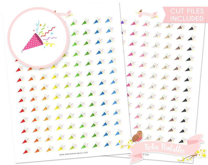 Party Popper Printable Planner Stickers Silhouette Cut Files Etsy