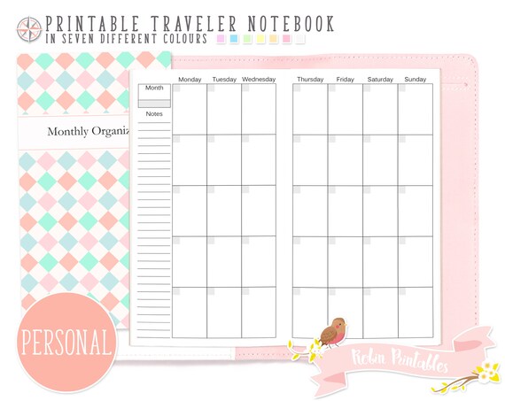 personal monthly organizer traveler notebook refill printable tn pdf download for personal use month planner schedule monthly plan inserts monthly organizer