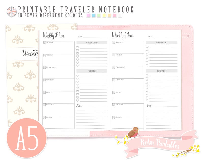 A5 Weekly Planner Traveler Notebook Refill. Printable TN PDF Etsy