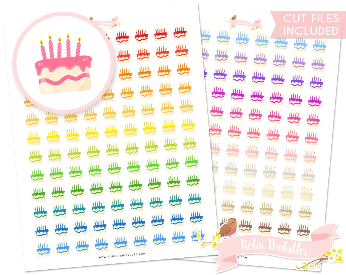 Birthday Cake Printable Planner Stickers Erin Condren | Etsy