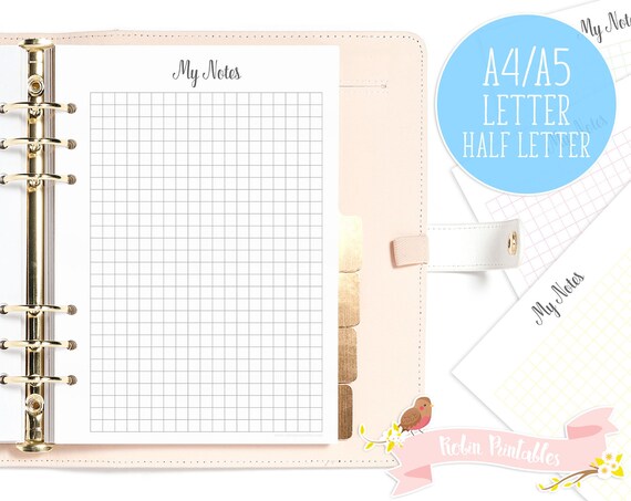 squared notes printable planner insert pages a4 letter a5 etsy quadrille graph paper printable