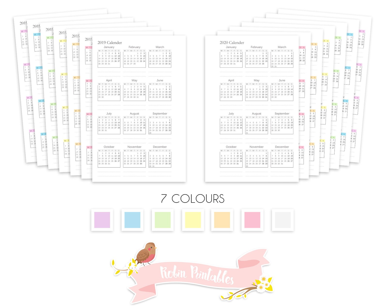 Mini 2019-2020 Calendar Printable Binder Inserts. Fits | Etsy