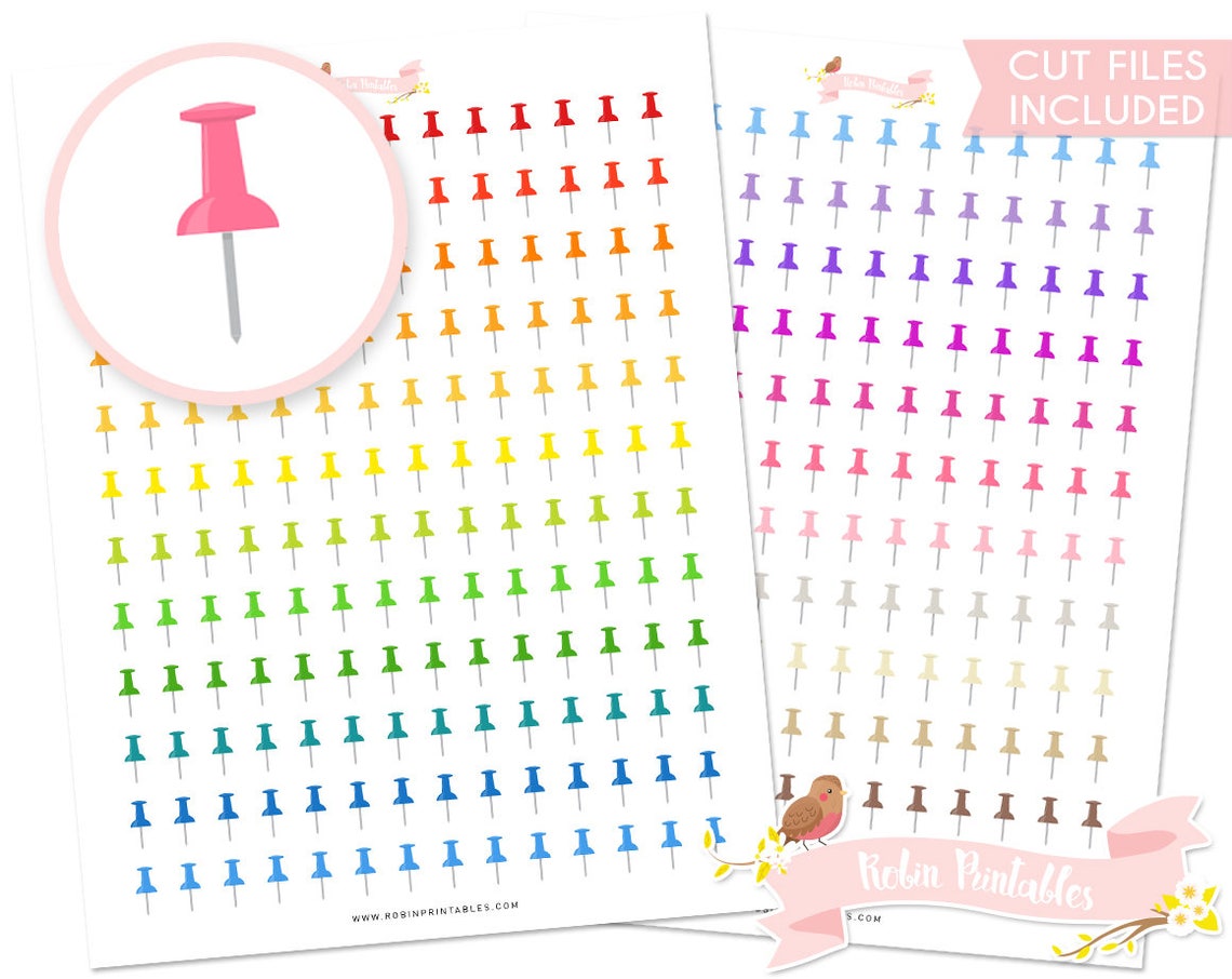 Thumb Tack Printable Planner Stickers Silhouette Cut Files | Etsy