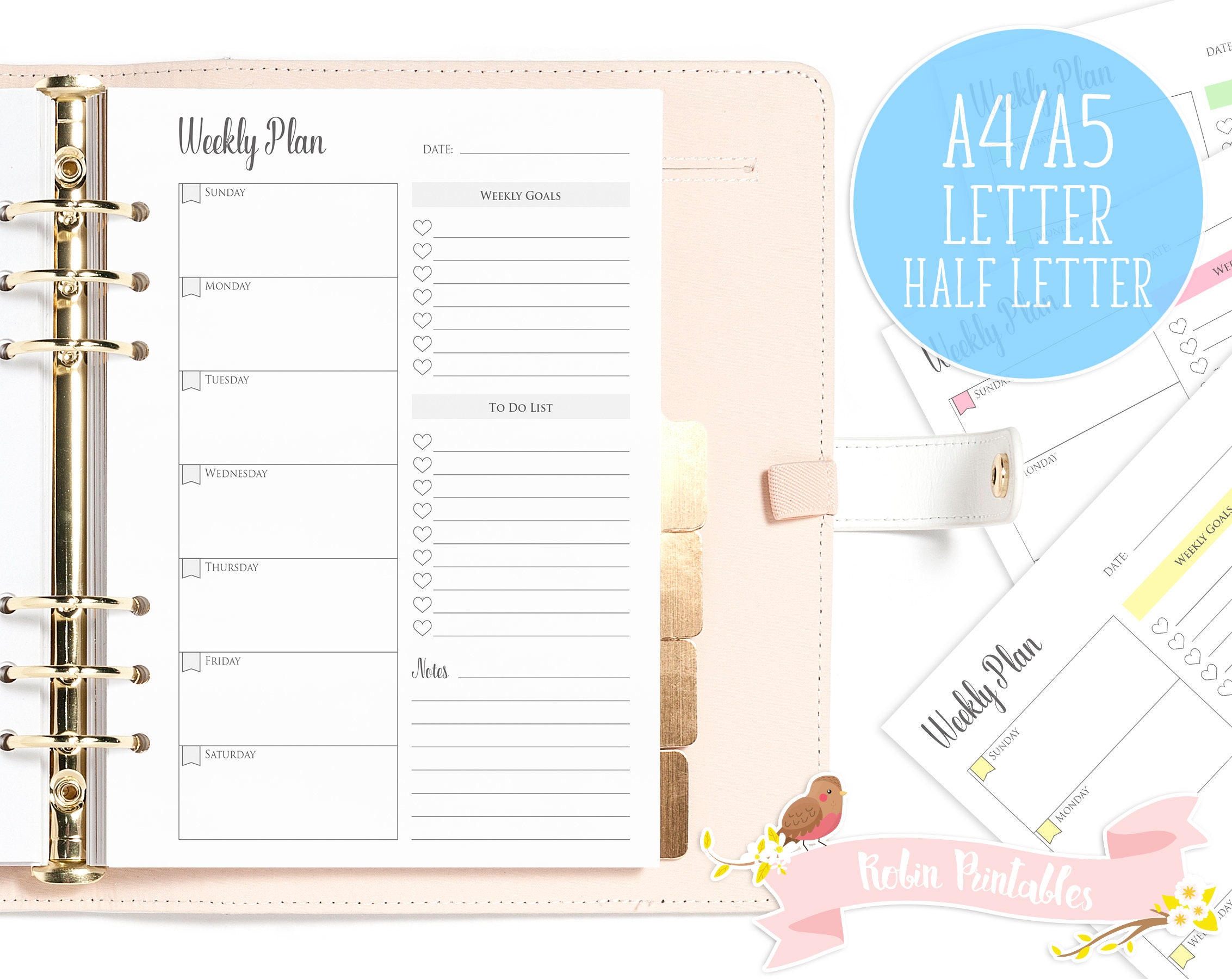 weekly-plan-sunday-start-printable-planner-insert-page-a4-etsy