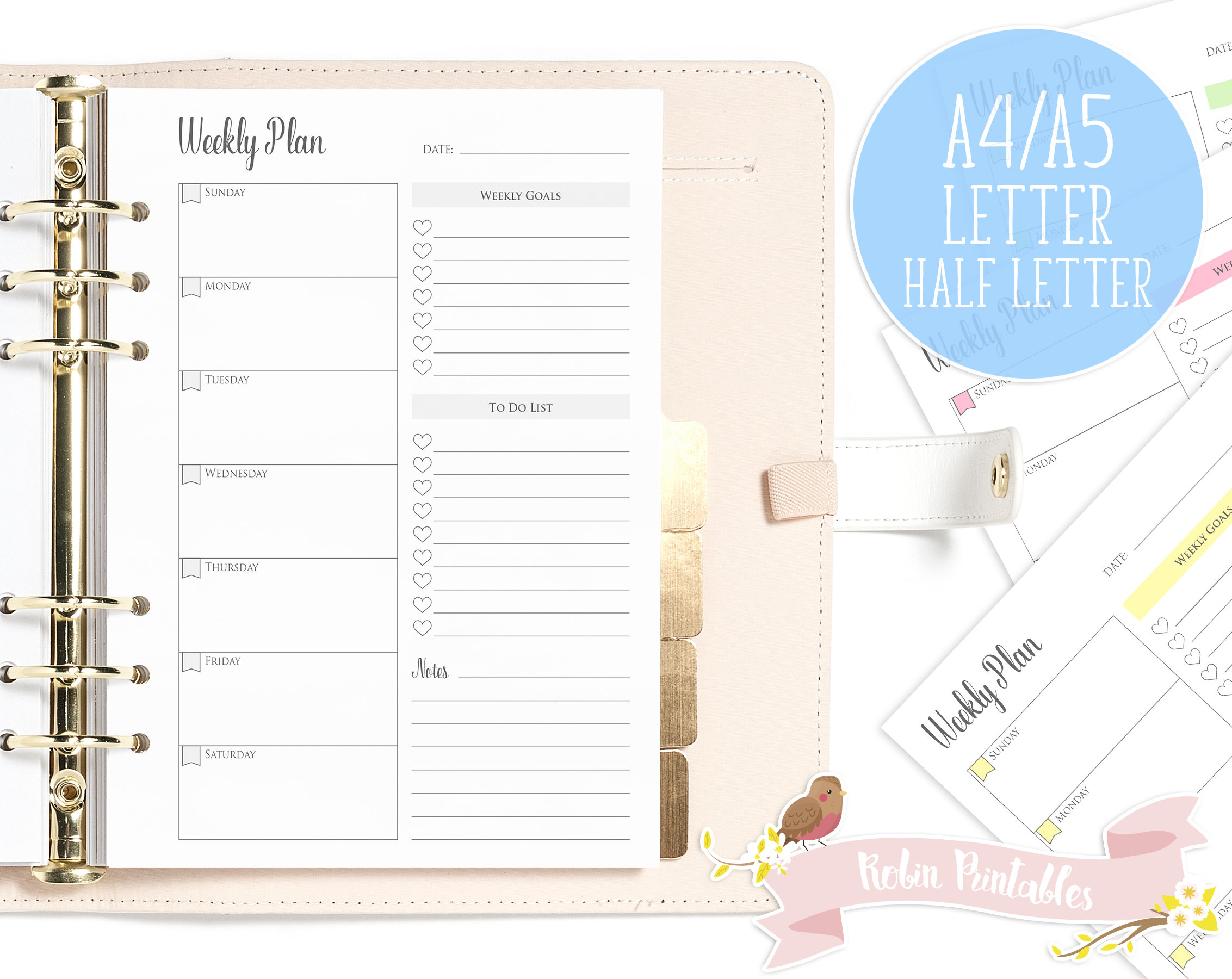 Weekly Plan Sunday Start Printable Planner Insert page. A4 Etsy