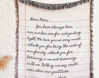 Woven Letter Blanket Personalized Handwriting Mom Valentines Gift Love Kid Art Blanket Grandma Gift Step Dad Birthday Gift Girlfriend Wife