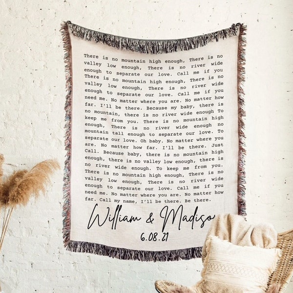 COTTON SONG LYRIC Blanket Wedding Gift Vows Anniversary Couples Names Personalized Woven Throw Blanket Valentines Gift For Her For Couple