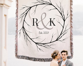 PERSONALIZED BLANKET For Couple Valentines Day Gift Couples Initial Second Anniversary Gift For Wife Husband Cotton Anniversary Wedding Gift