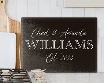 Custom CUTTING BOARD -Charcuterie Board Personalized Wedding Gift for Couple Retirement Gift Bridal Shower Bride Anniversary Black Glass