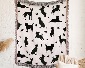 Dog Throw Blanket, Woven Cotton Throw, Cute Gift For Dog Or Pet Or Puppy Lover Funny Dog Blanket, Housewarming Dog Lover Gift Animal Print