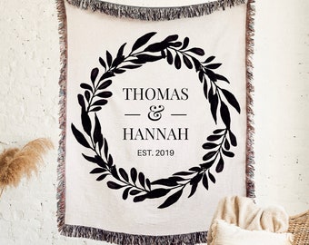 PERSONALIZED WOVEN THROW Cotton Anniversary Gift Couples Names Wedding Gift Engagement Couples Initials Valentines Day Gift Girlfriend