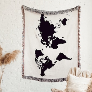 WORLD MAP Woven Throw Blanket Christmas Gift Cotton Anniversary Gift For Girlfriend For Boyfriend For Wife For Husband Unique Gift Decor