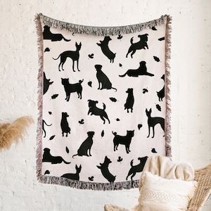 Dog Throw Blanket, Woven Cotton Throw, Cute Gift For Dog Or Pet Or Puppy Lover Funny Dog Blanket, Housewarming Dog Lover Gift Animal Print