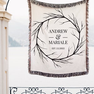 PERSONALIZED WEDDING COTTON Anniversary Custom Throw Blanket Couples Names Personalized Woven Throw Engagement Gift Couples Initials