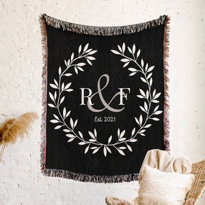 Cotton Anniversary Gift Mr and Mrs Blanket Family Name Blanket Girlfriend Boyfriend Engagement Gift For Couple Personalized Wedding Blanket image 2