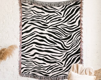 Zebra Print Throw Blanket Black & White Woven Marble Throw Blanket Gift 30th Birthday Gift For Her Animal Print Blanket Cotton Anniversary