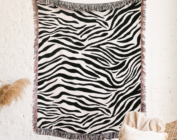 Zebra Print Throw Blanket Black & White Woven Marble Throw Blanket Gift 30th Birthday Gift For Her Animal Print Blanket Cotton Anniversary