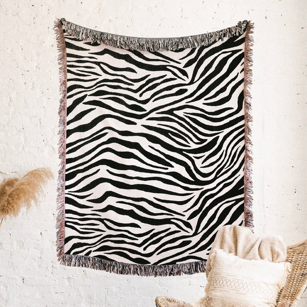 Zebra Print Throw Blanket Black & White Woven Marble Throw Blanket Gift 30th Birthday Gift For Her Animal Print Blanket Cotton Anniversary