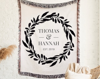 PERSONALIZED WOVEN THROW Cotton Anniversary Gift Couples Names Wedding Gift Engagement Couples Initials Valentines Day Blanket Girlfriend