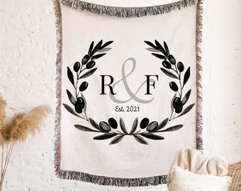 CUSTOM COTTON BLANKET For Couple, Couples Initials Throw Second Anniversary Gift For Wife Cotton Anniversary Engagement Wedding Birthday