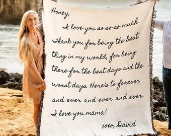 Unique Gift Letter Blanket Trendy Personalized Mothers Day Gift for Mom Woven Cotton Anniversary Gift For Girlfriend For Boyfriend For Wife
