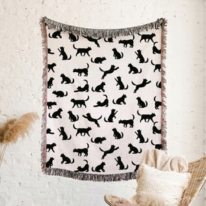 Cat Throw Blanket, Woven Cotton Throw, Cute Gift For Cat Or Pet Lover Cat Decor Funny Cat Blanket, Housewarming Cat Lover Gift Animal Print