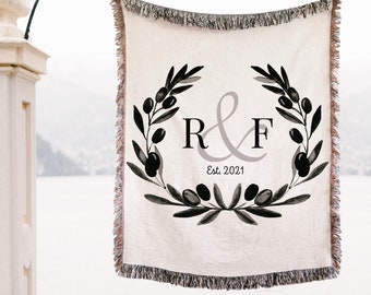 CUSTOM COTTON BLANKET For Couple, Valentines Day Gift For Girlfriend Initials Second Anniversary Gift For Wife Cotton Anniversary Wedding