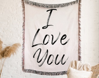 I LOVE YOU Cotton Anniversary Gift Blanket Woven Throw For Girlfriend For Boyfriend For Wife Gift Engagement Valentines Day Mothers Day Gift